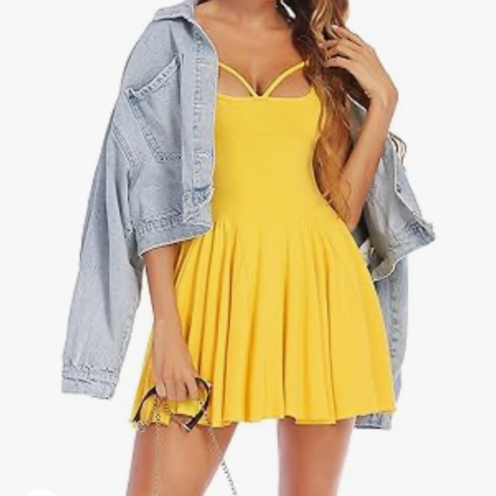 ADOME Sexy dress sleeveless spaghetti strap ruffle hem slip mini dress size:M